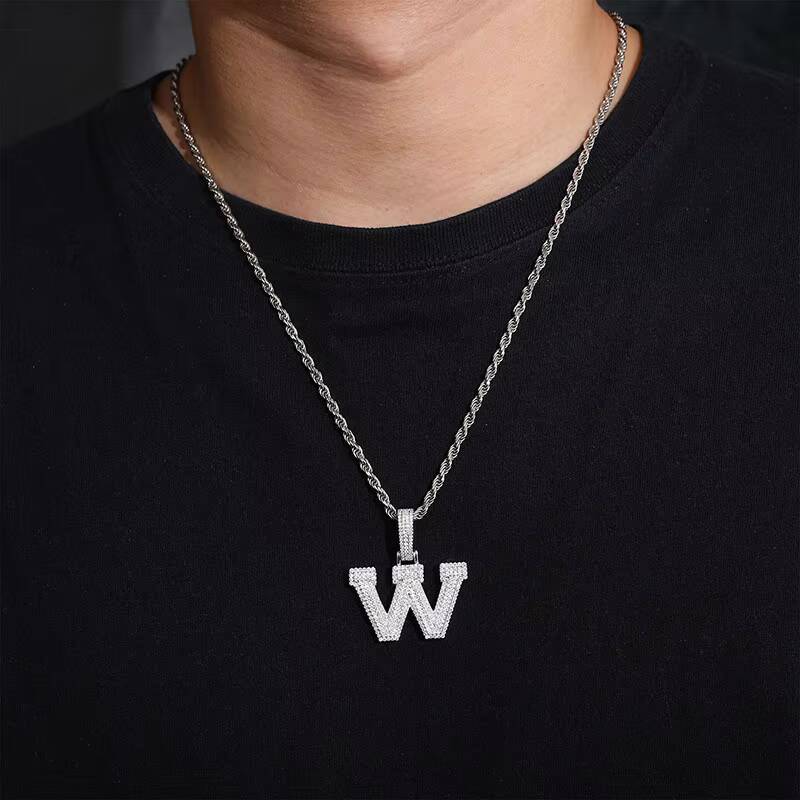 Iced Out Sparkling A-Z Letter Pendant for Rapper Hip Hop VVS D Moissanite 925 Silver Pendant Jewelry for Gift Wedding Engagement