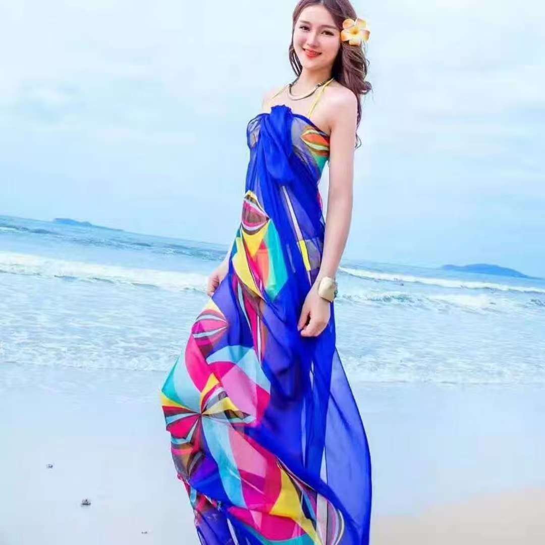 K1432 Autumn and winter women's travel silk scarf multifunctional scarf colorful beach thin chiffon printed shawl warm scarf