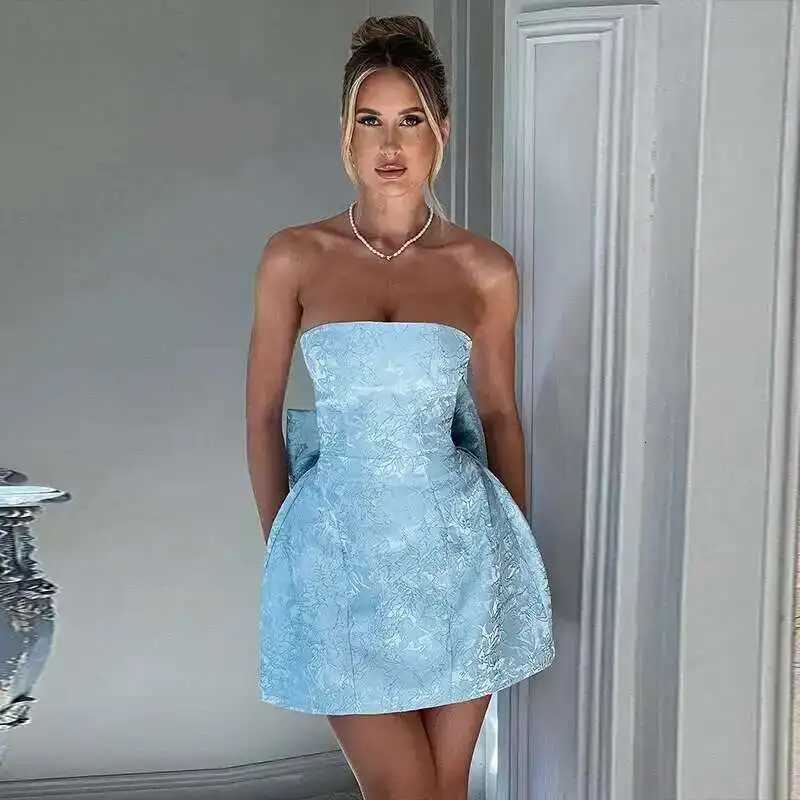 2024 Spring Summer Women Mini Jacquard Waist Wrap A-line Dress Ele Bow Backless Sexy Party Dresses XJ250722