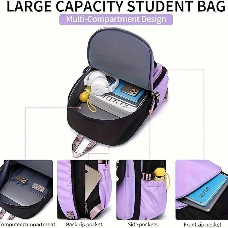 Large Capacity Schoolbag with Cute Plush Pendant Cute Girls Backpack Waterproof Nylon Fabric Bookbag for Kids Teens Students Y250722