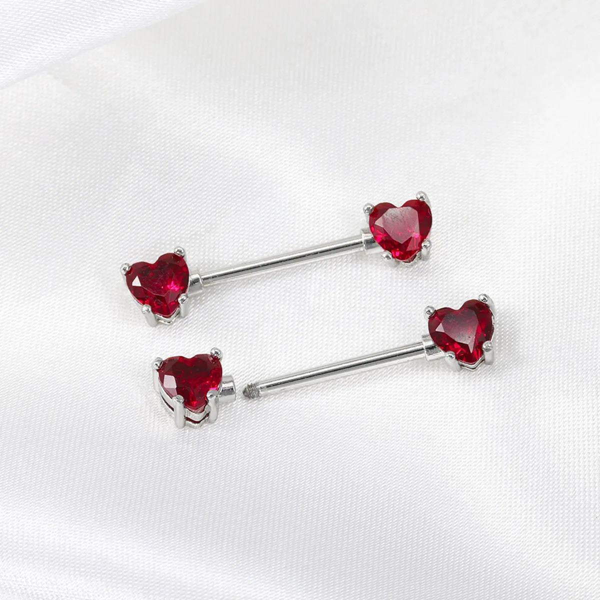 6 pcs colored heart-shaped cubic zirconia decorative nipple piercing ring jewelry stainless steel wearing rod for womens 250722