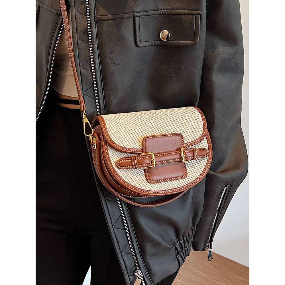 New Design Women Canvas Small Shoulder Bag Fashion Purses Retro PU Leather Female Saddle Laides Cross Body Bags
