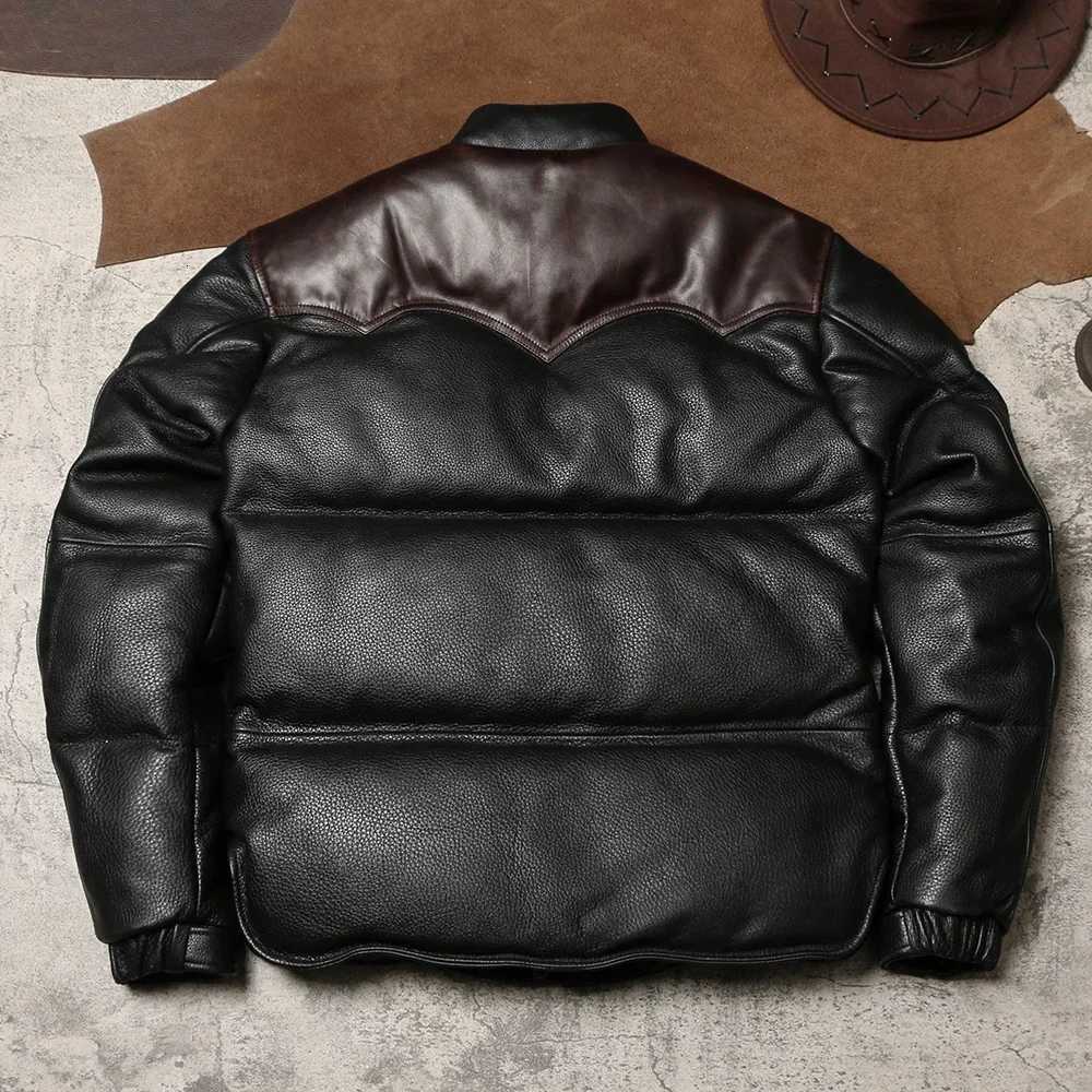 Winter Extra Thick Leather Down Bread Jacket Mens Vintage Leather Jacket Warm Jacket with Cowhide and Duck Down W250722