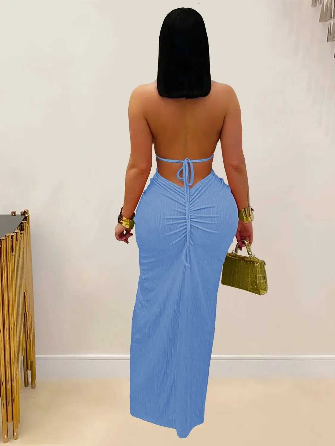 100% Cotton Linen Cotton Linen Sexy Plait Dress Women Summer Peach Buttocks Backless Sleeveless Split Hollow Midnight Party Clubwear Maxi Bodycon XJ25