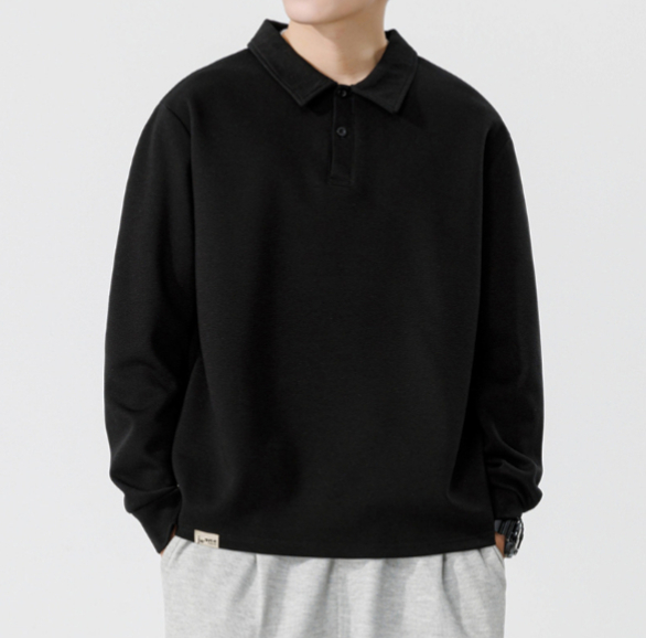 429 Men sleeved Autumn and Winter Heavy Loose Solid Color Lapel Youth Casual