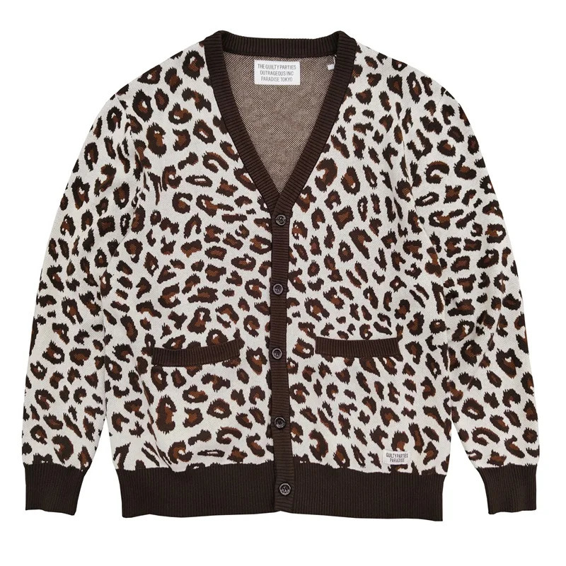 Pdmcms 23aw Japanese Classic Leopard Print Pure Cotton Yarn Knitted Sweater V-neck Cardigan For Men 250717