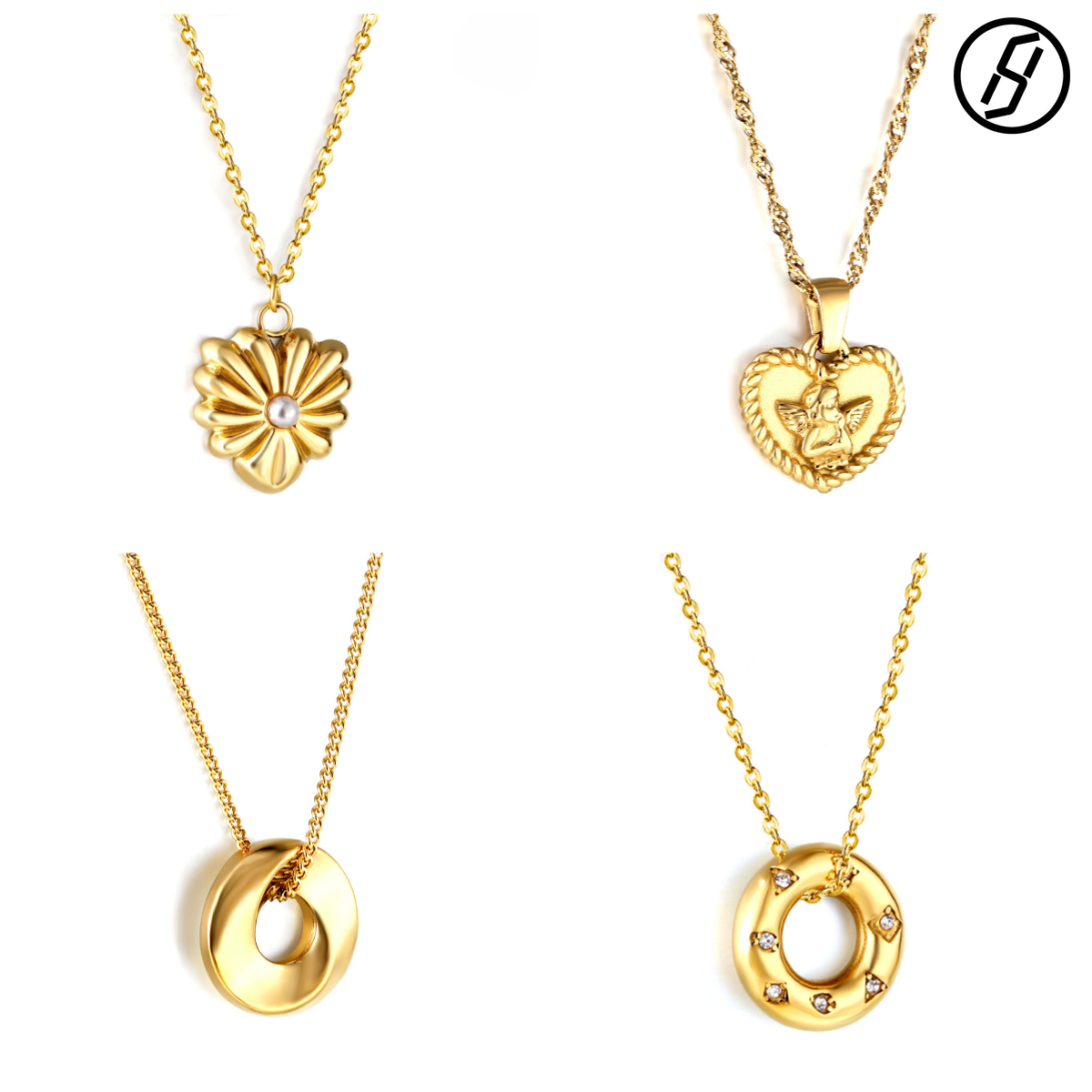 Japanese Korean Style Fashion Titanium Steel Pendant Inlaid with Zircon Trendy Personalized Accessories Three-ring Buckle Bee Necklace Designer Women&