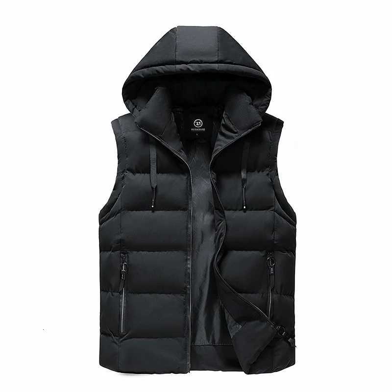 Hooded Down Vest Windproof Neck Warmth Practical Wear Simple Design Solid Color Fashion All-purpose Style Fabric Comfortable Coat W250722