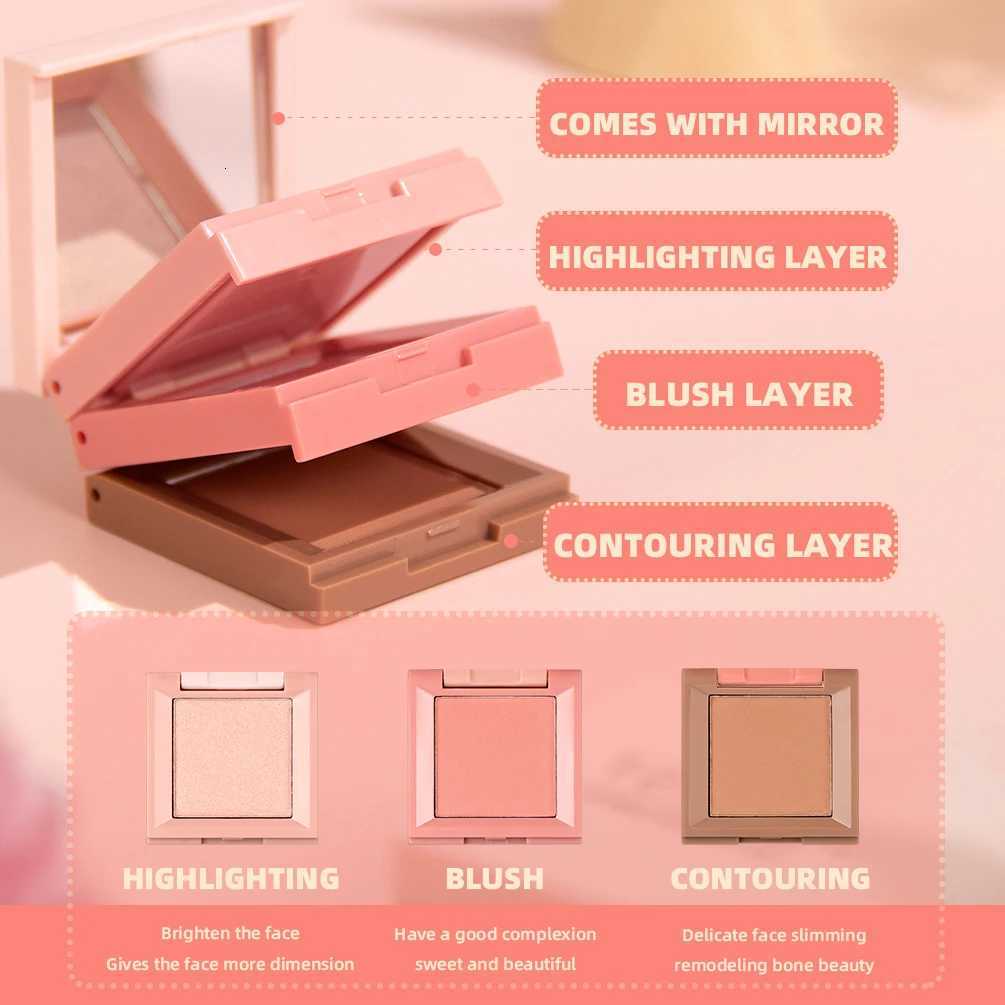 QIBEST 3 In 1 Contouring Highlight B Compact Contour Bronzer Highlighter Powder Palette Long-Lasting Face Makeup W250722