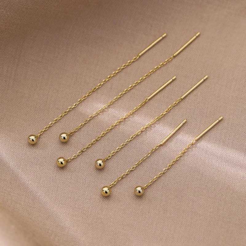 Fashion Dangle Earrings For Women Geometric Ball Long Tassel Chain Drop Silver Color Earring Minimalism Ear Line Kpop Jewelry XJ250722