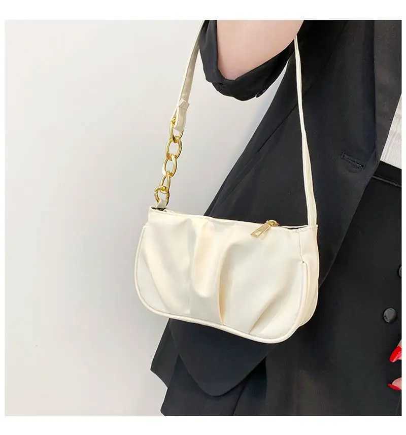 Vintage Women Pleated Thick Chain Shoulder Underarm Bag Casual Fashionable Ladies Small Handbag Purse Solid Color Square Bags XJ250704