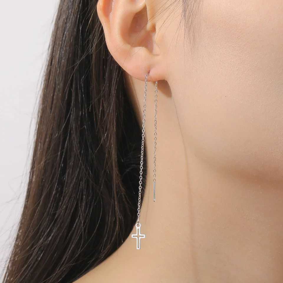 Hunter Cross Long Tassel Earrings for Women Stainless Steel Jewelry Christian Earrings Jesus Valentines Day Gift Wholesale XJ250722
