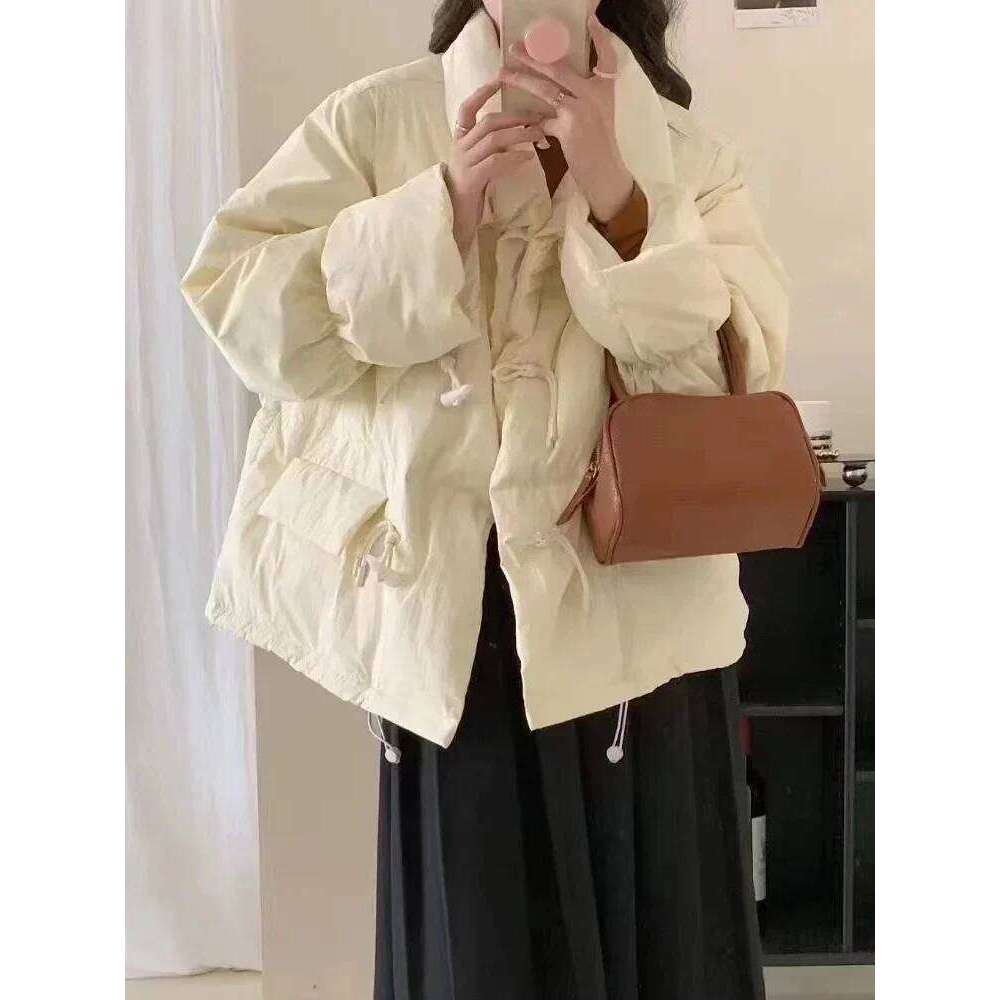 Korean Style Pink Down Jacket Winter Clothes New Fashion Loose Thick Warm Horn Button Short Quilted Coat Women Tops