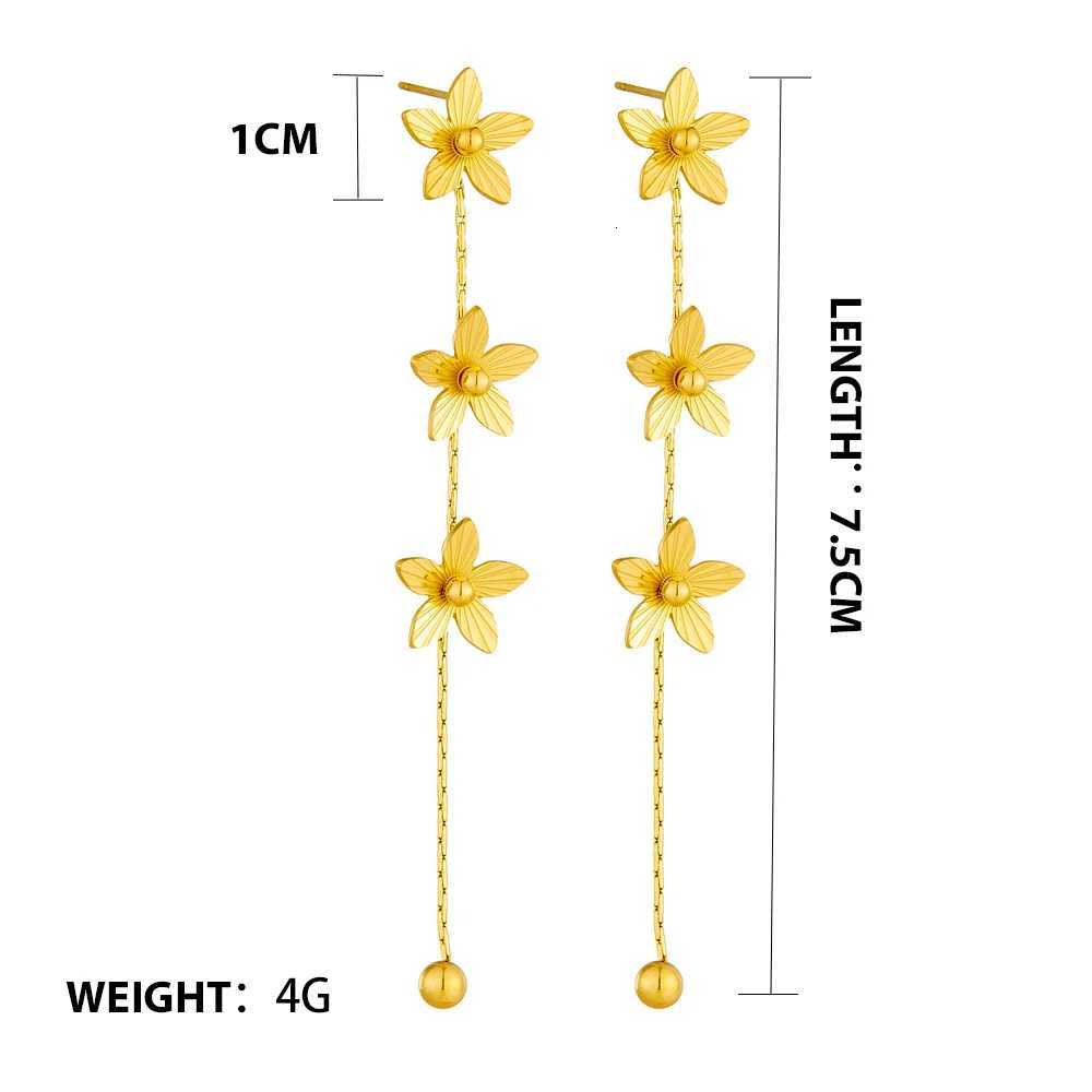 316L Stainless Steel Golden Petals Flower Round Beads Tassel Earrings for Women Fashion New Trend Ear Buckle Jewelry Gift XJ250722