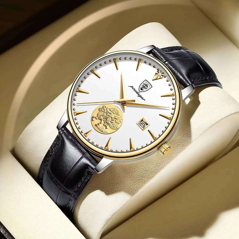 DHwatches POEDAGAR Men's Luxury Automatic Watch - Ultra-Thin 10mm, Skeleton Dial, Moon Phase, 50M Waterproof, Genuine Leather Strap