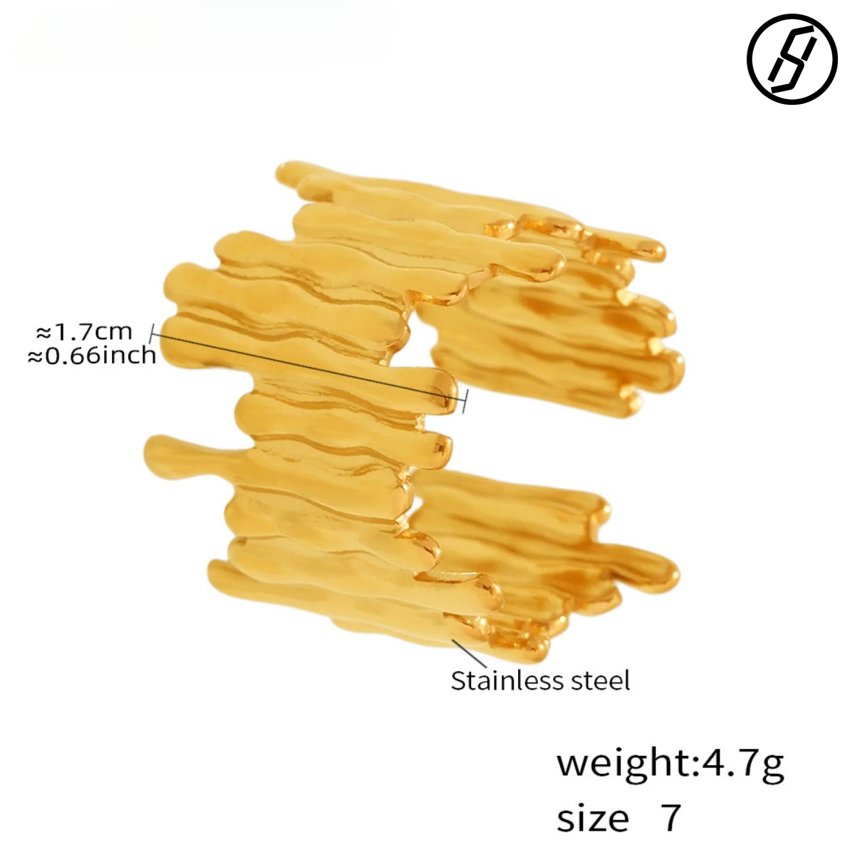 European and American Cold Style Color Matching Open Ring Geometric Stainless Steel Irregular Ring Lava Shape Open Ring Women's Ring