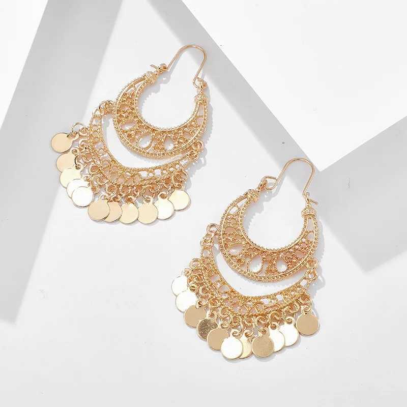 Bohemian Fashion Trend Gold Sequin Tassel Hoop Drop Earrings Womens Luxury Ethnic Style Party Bridal Gift Accessories XJ250722