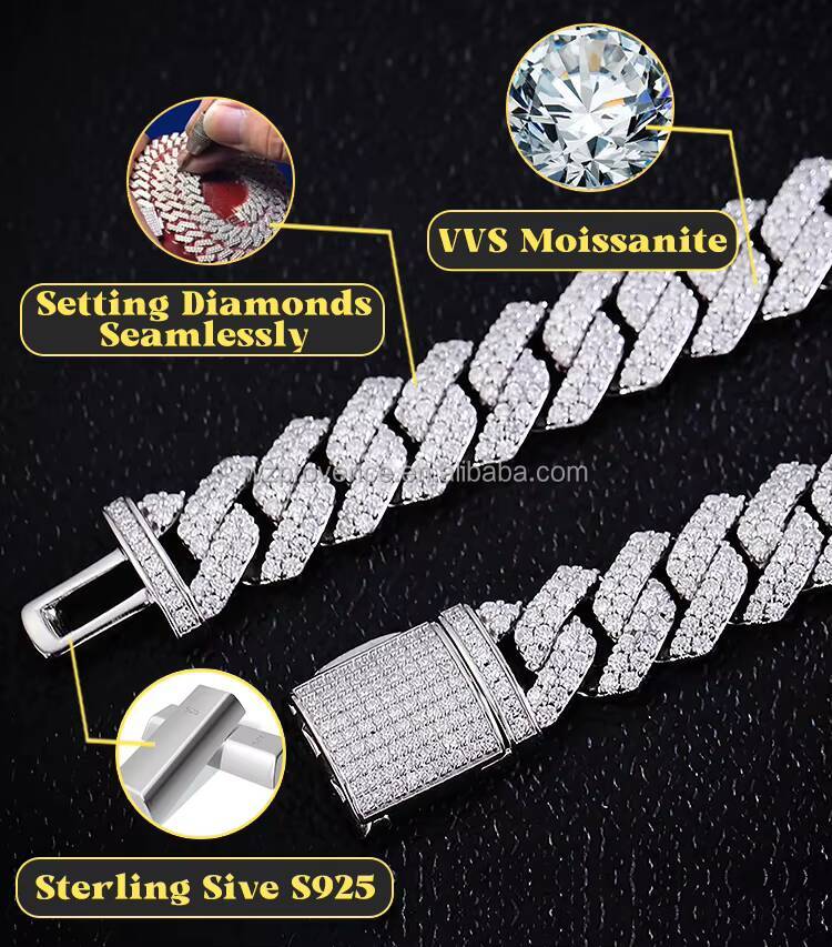8MM Full Moissanite Cuban Chain Bracelet for Men Women Certified 100% 925 Sterling Silver Hip Hop Cuban Link Male Jewelry Gift