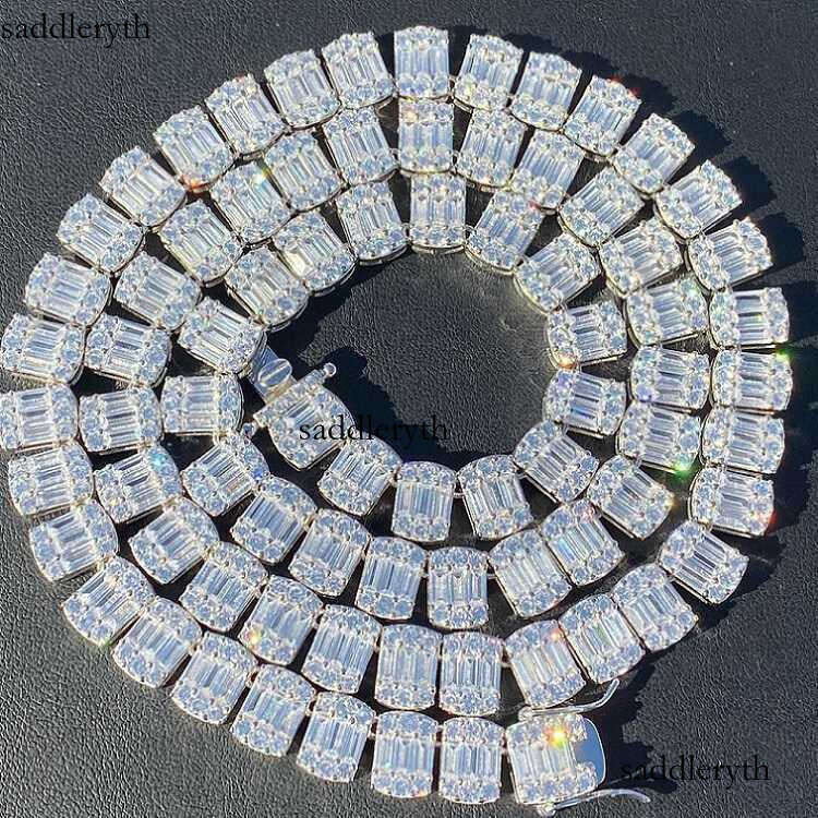 Yu Ying Hip Hop Jewelry Sterling Sier 9mm Width Vvs Baguette Moissanite Cuban Link Chain Necklace
