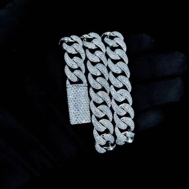 VVS Moissanite Lab Diamond Silver 925 Cuban Necklace and Chain Hip Hop Iced Out Jewelry Moissanite Cuban Link Chain