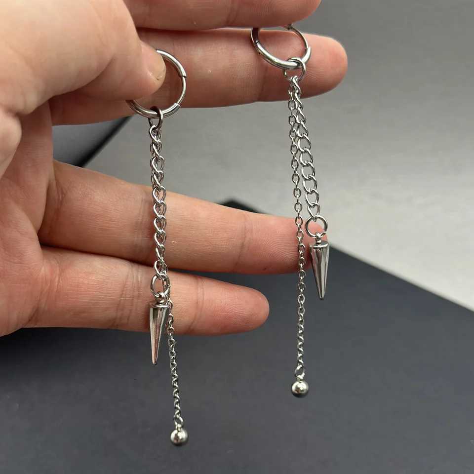 2K Kpop Grunge Stainless Steel Spike Dangle Earrings Grunge Aesthetic Emo Long Tassel Chain Spiked Earrings for Women XJ250722