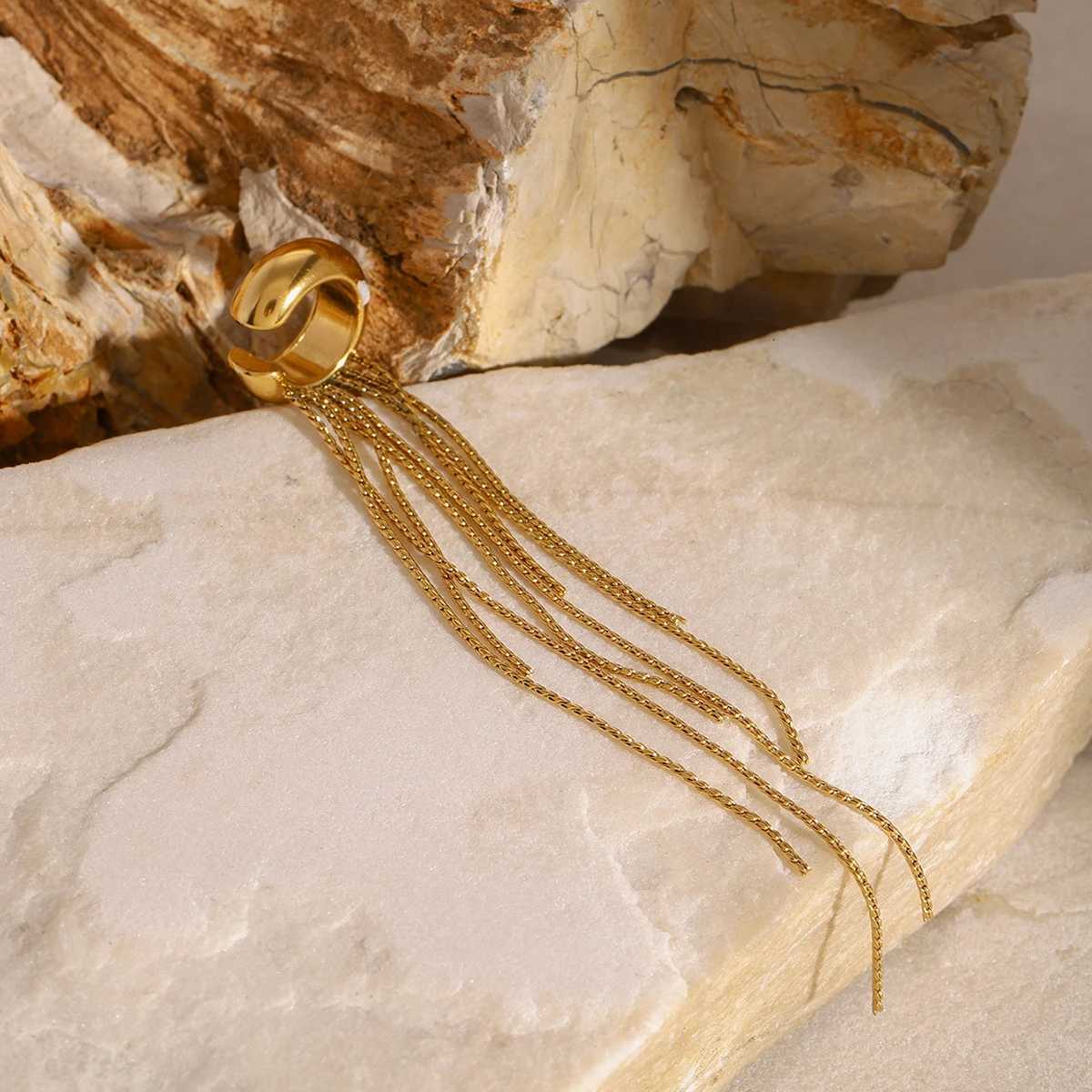 uthway Trend Luxury 18K Gold Stain Steel Tassel Ear Clip For Women Waterproof Anti Allergic Jewelry New Arrival 2024 XJ250722
