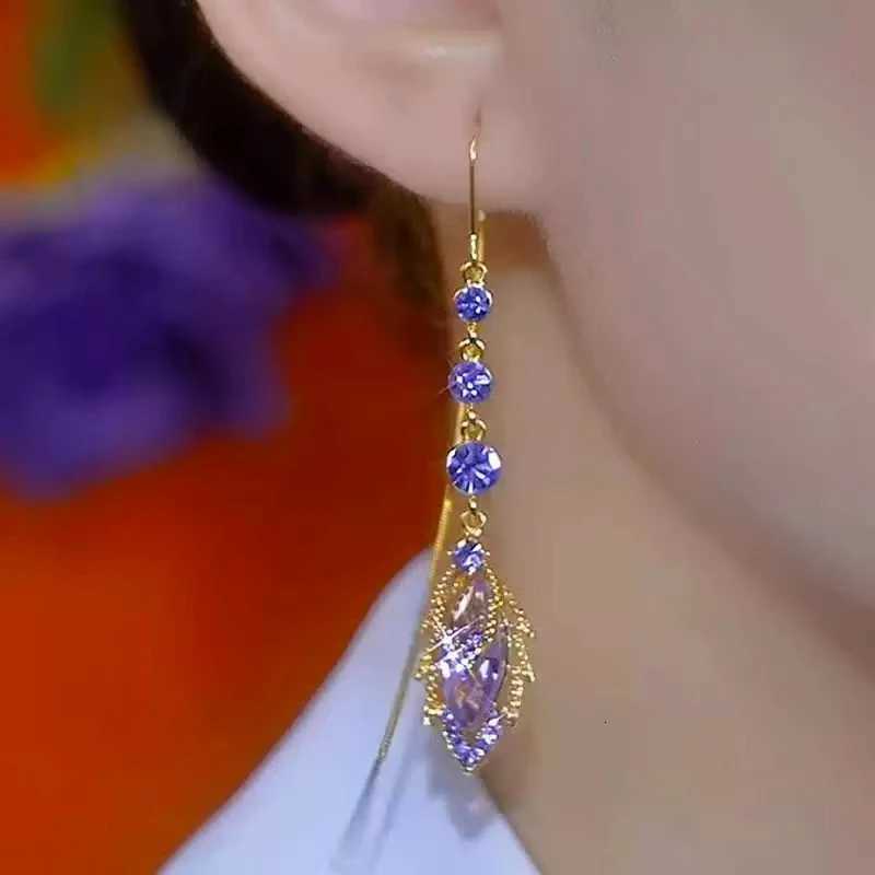Elegant Purple Crystal Mle Long Tassel Ear Wire for Women New Fashion Exquisite Temperament Ladies Wedding Party Jewelry XJ250722