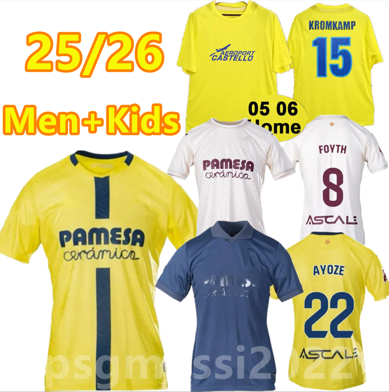 25 26 Villarreal FC soccer Jerseys MOI GOMEZ Home Camisa de futebol KROMKAMP FORLAN RIQUELME FORLAN 05 06 Retro Uniforms Men kids kit Football Shirt 888