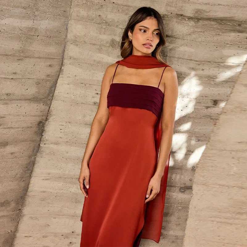 Eor Block Suepander Maxi Dress Sexy Off Shoulder Backless Long Robe 2025 New Summer Lady Chic Lady Party Streetwear XJ250722