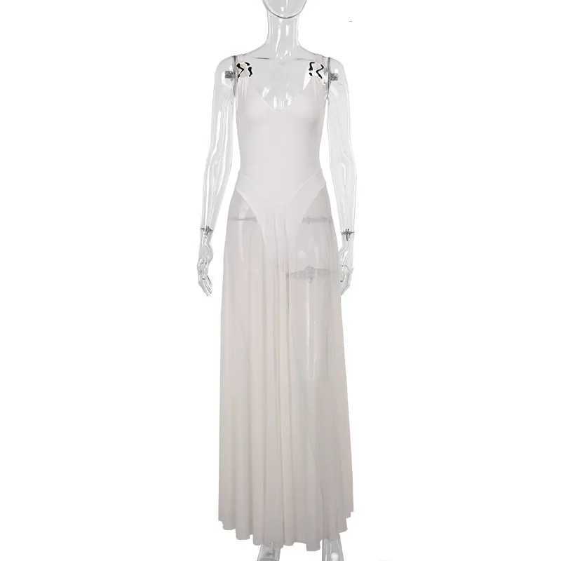 NIDANSSI White Mesh Pleated Evening Club Party Dress Women Backless Sexy Bodycon Long Summer Dress Vestidos XJ250722