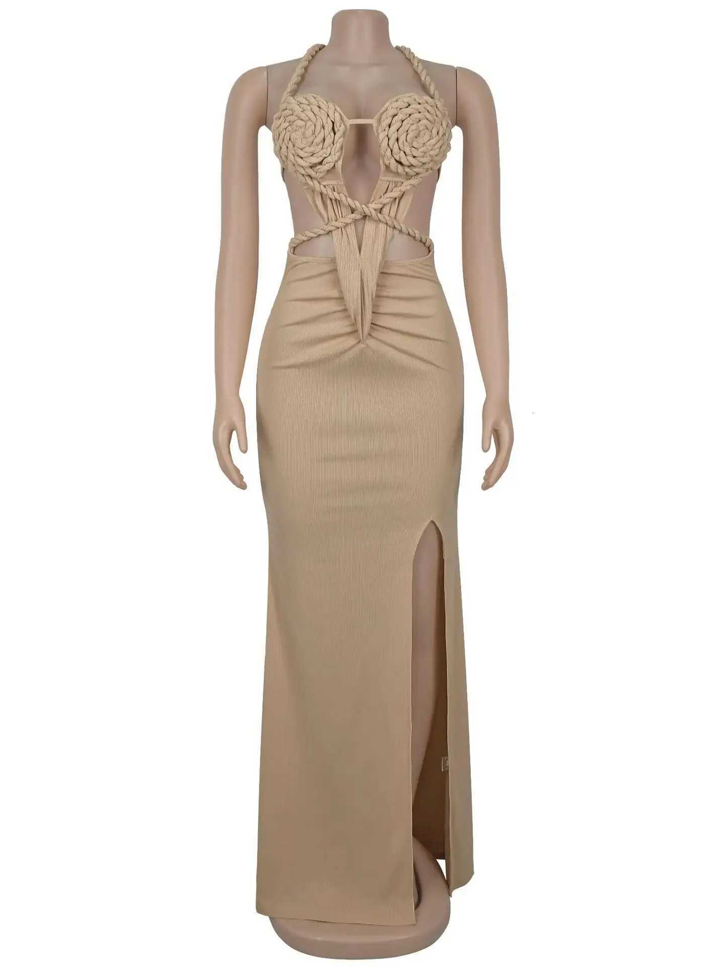 100% Cotton Linen Cotton Linen Sexy Plait Dress Women Summer Peach Buttocks Backless Sleeveless Split Hollow Midnight Party Clubwear Maxi Bodycon XJ25