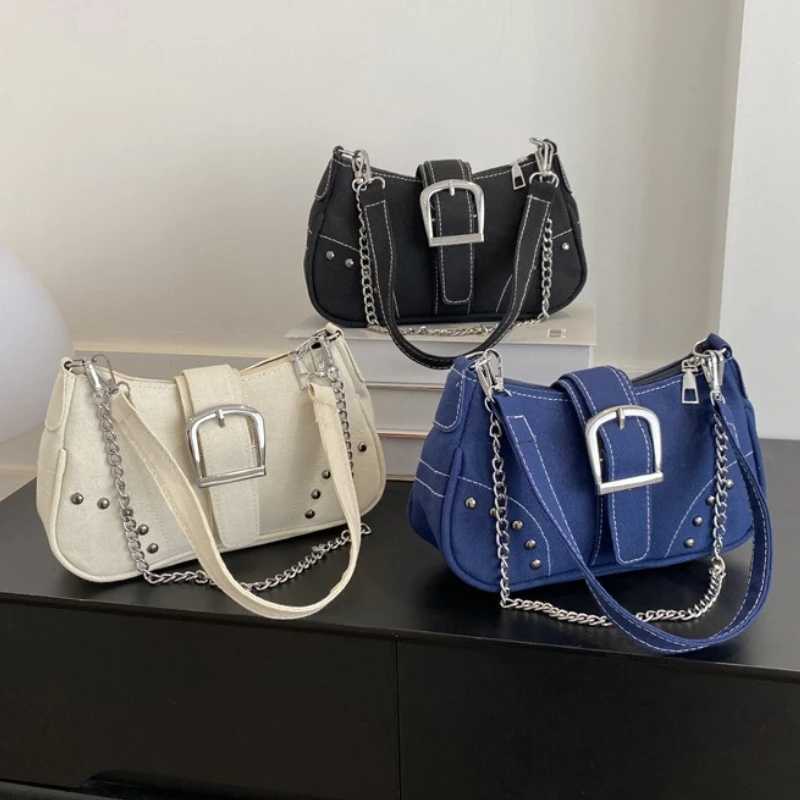 Retro Cool Girls Underarm Bag Y2K Fashion Trend Womens Handbags Canvas Chain Shoulder Bag Casual Texture Ladies Crossbody Bag XJ250704
