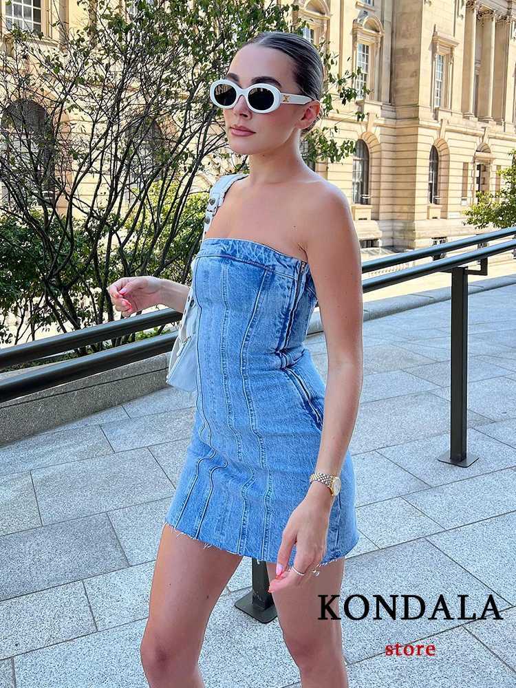 TRZA Sexy Blue Denim Sheath Mini Party Dress Women Y2K Street Style Jeans Tube Backless Bodycon Dress Fashion 2024 Dresses XJ250722