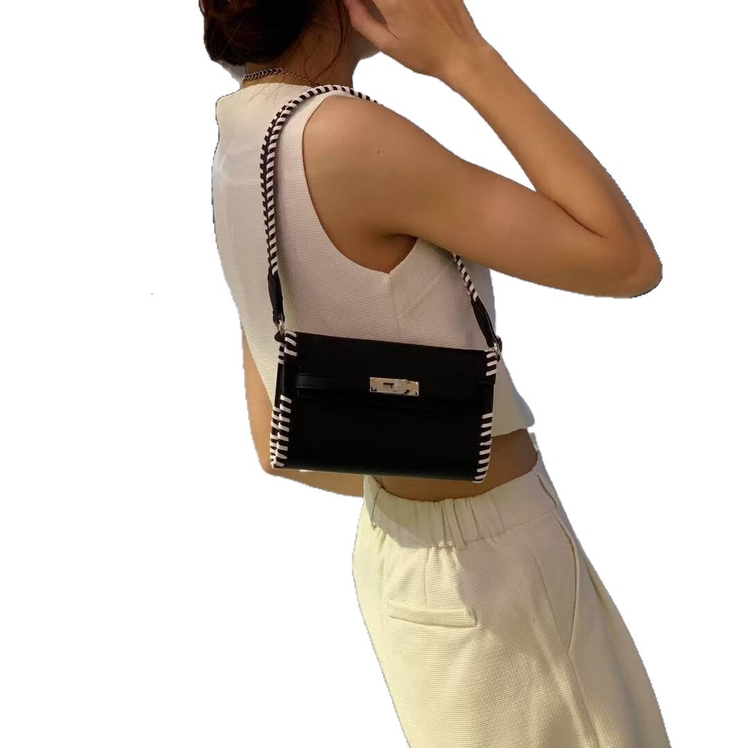 Free shipping designer bag 2025 High End Hand Woven Bag For Women New Lock Buckle Fashion Wide Shoulder Strap Underarm Single Shoulder Bag Crossbody B