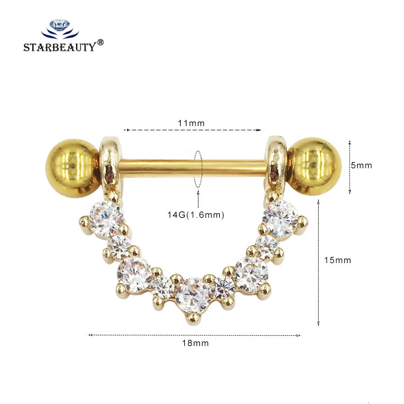 Real Stainless Steel With Zircon Stone 1.2*19mm Nipple Piercing Body Jewelry Nipple Rings 14G Silver Color Tongue Rings Balls 250722