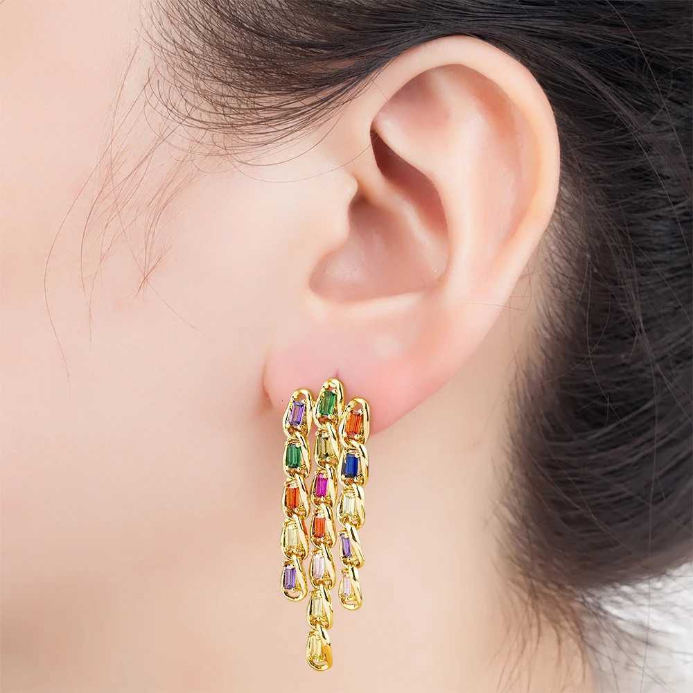 100% Bohemian Tassel Design Copper CZ Multicolor Women Pendant Earrings Charm Exquisite Jewelry Wedding Party Birthday Gift XJ250722