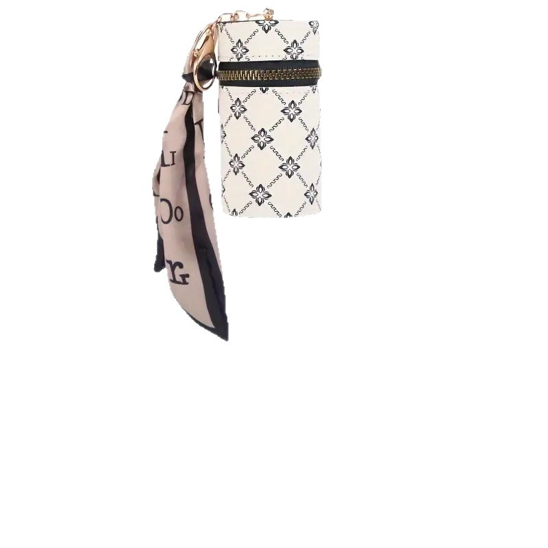 Bag Charms Vintage Floral Print Coin Purse & Keychain - Portable Lipstick Holder Wallet for Women, Retro Key Ring Accessory