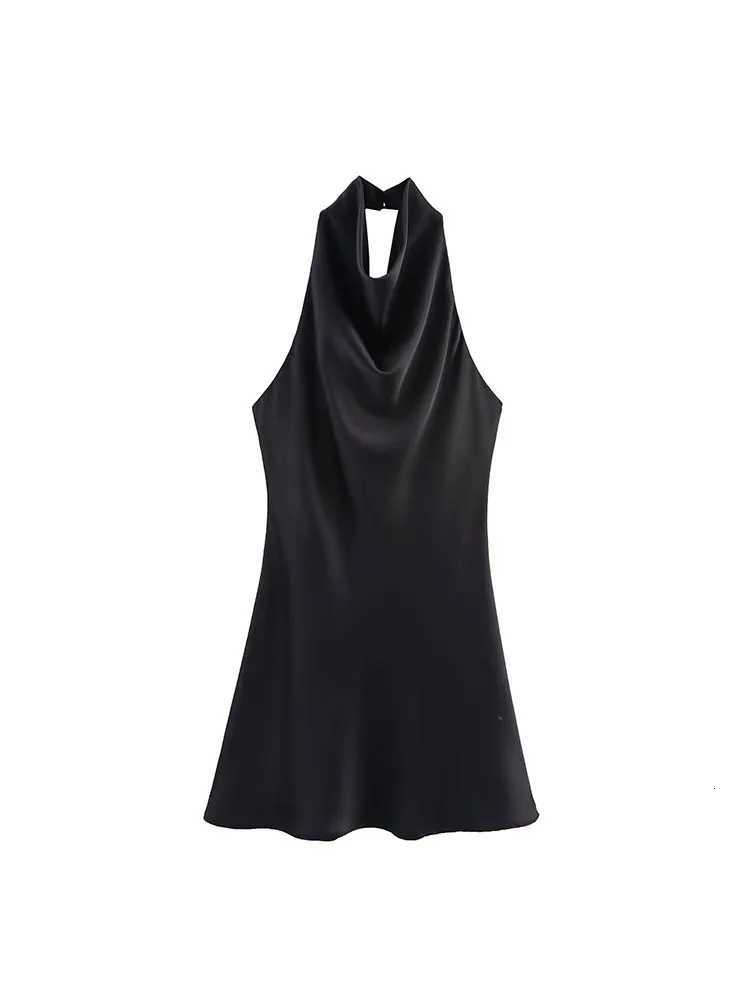 2025 Women Summer Halter Mini Dress Fashion Sexy Satin Backless Solid Fe Ele Street Party Dresses Clothing XJ250722
