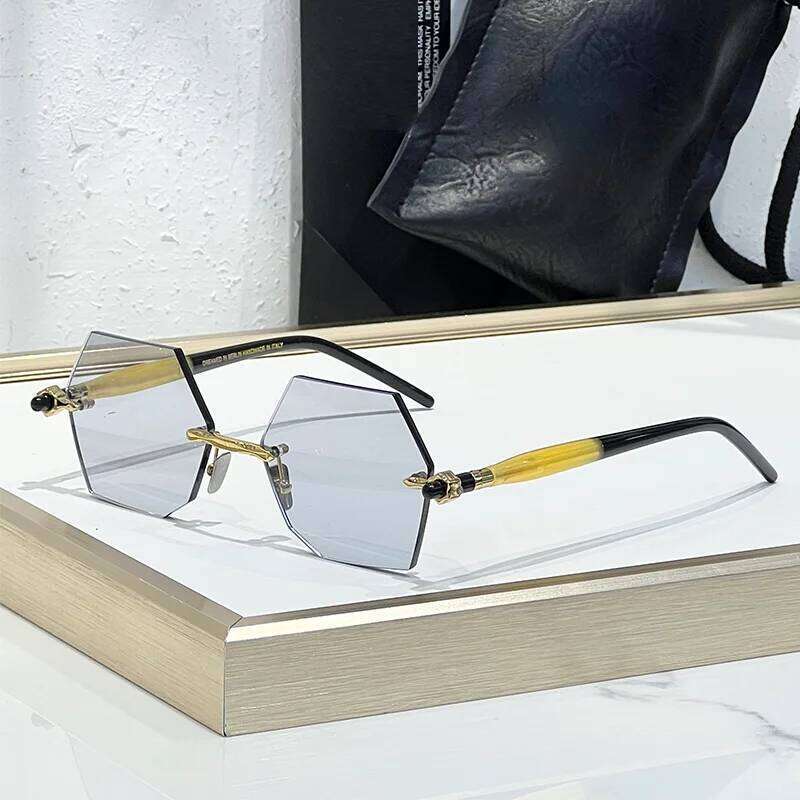 Vintage Craft Special Shaped Boundless Sunglasses for Women Maske P53 Tortoise Acetate Rimless Solar Glasses