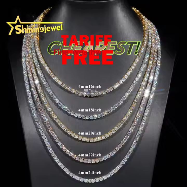 Cheapest Price Ready to Ship Moissanite Diamond Tennis Chain Necklace Bracelet Hip Hop Iced Out Jewelry VVS Moissanite Chain