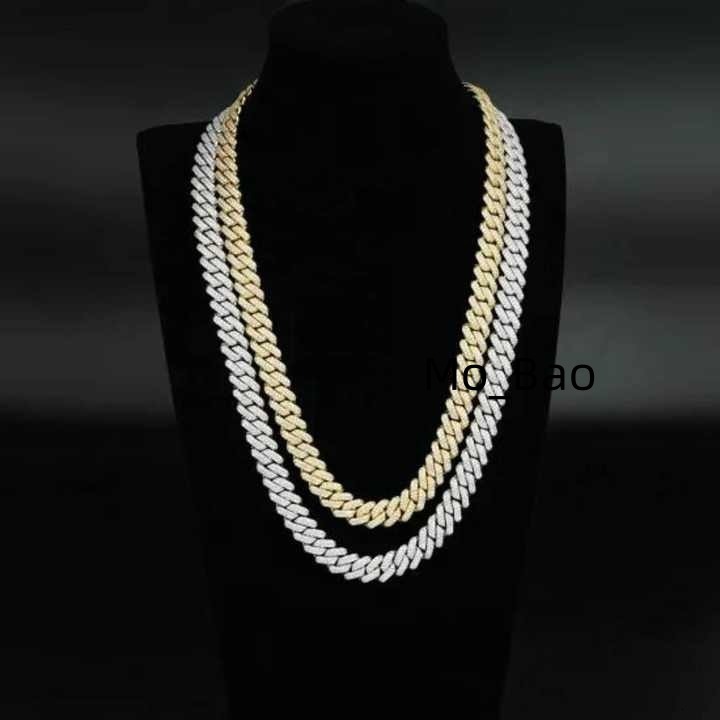 Luxury 14K Solid Gold Cuban Link Chain Necklace IGI Certified with VVS Moissanite Diamonds Cross Floral Design in Hip Hop Style