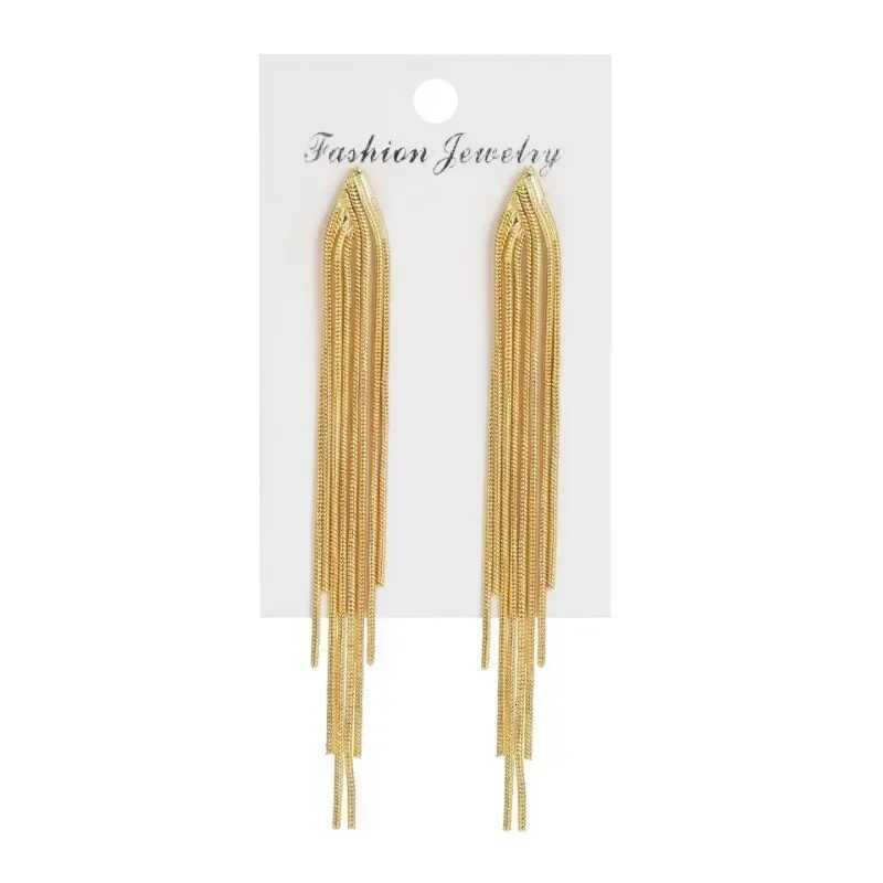 Vintage Gold Color Bar Long Thread Tassel Drop Earrings for Women Glossy Geometric Korean Earrings New Fashion Wedding Jewelry XJ250722