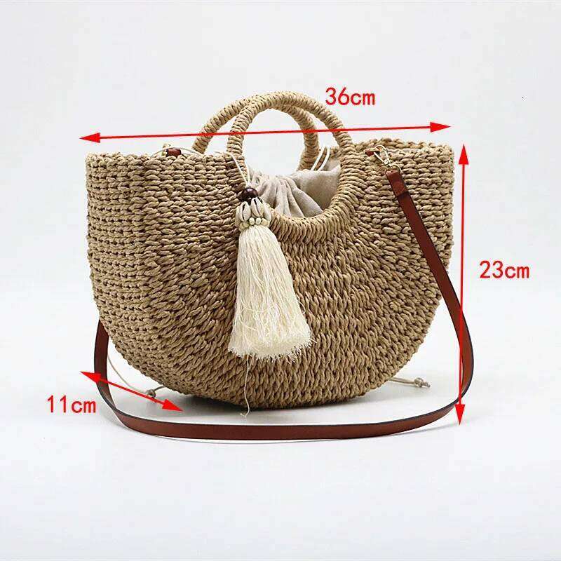 Women's Accessories Bags Spring / Summer 2020 New Fashion Casual Round Handle Thick Papyrus Woven Shopping Bag