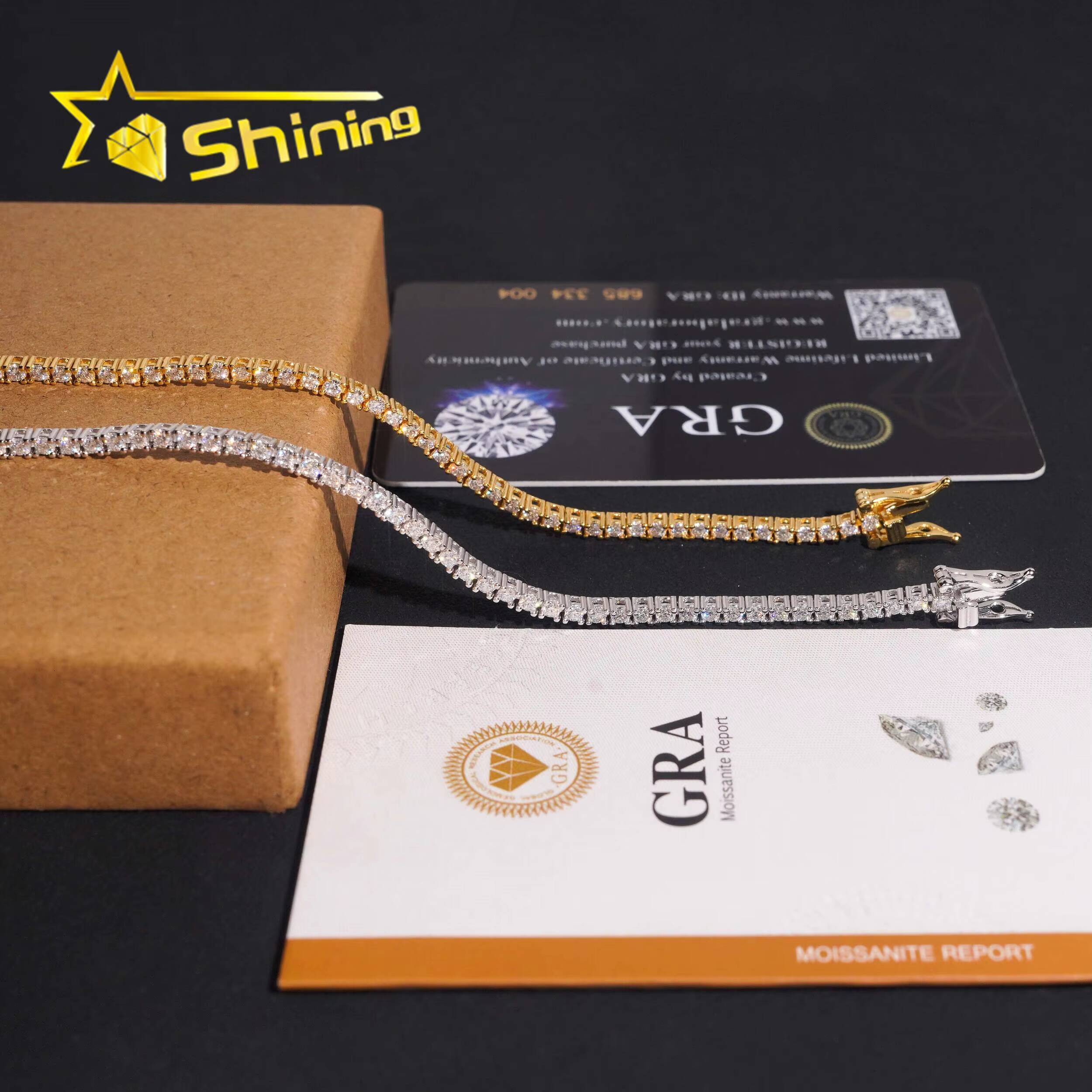 Local Stock Fast Shipping High Quality 925 Silver 2mm VVS Moissanite Diamond Tennis Chain Bracelet