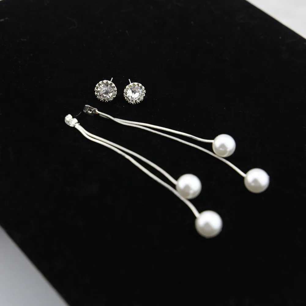 Elegant Fringe Earrings Women Long Earring CZ Pearl Charm Pendant Snake Chain Tassel Ear Bridal Wedding JewelryXJ250722