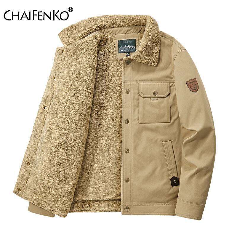 2025 Winter New Fleece Thick Warm Fashion Casual Windproof Coat Autumn Outwear Outdoor Fur Collar Jacket Men