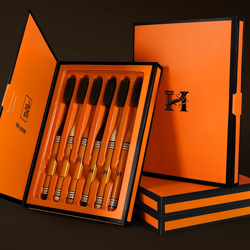 Luxury Pack of 6 high-end light adult household long-head soft-bristled toothbrushes 250722