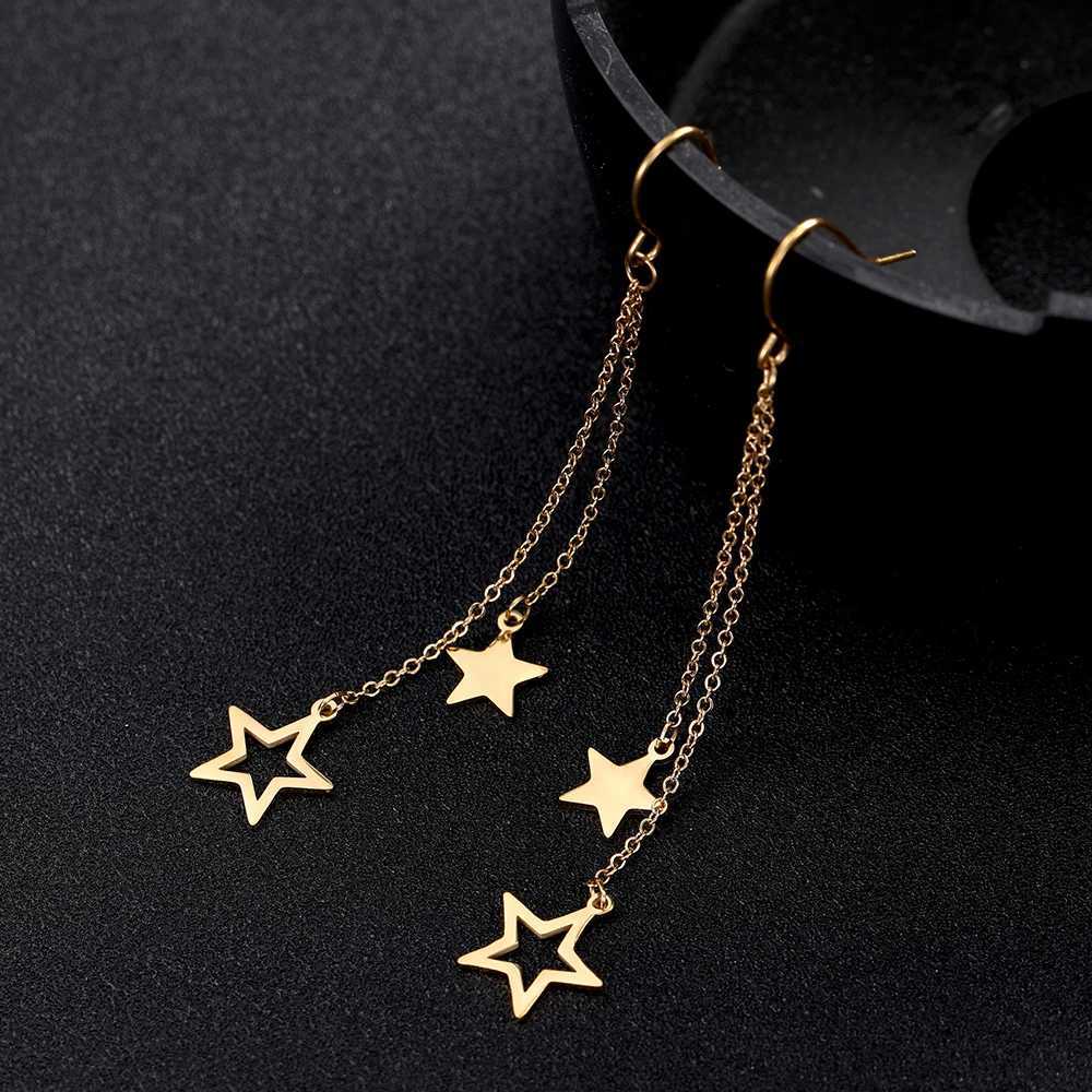 Teamer Star Moon Pendant Tassel Earrings Stainless Steel Dangle Earrings Women Girls Korean Trend Jewelry Valentines Day Gift XJ250722