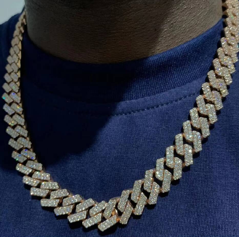 14k Solid Gold VVS Moissanite Diamond Necklace Luxury Customized Iced Hip Hop Cuban Link Flower Pattern IGI Certified Diamond