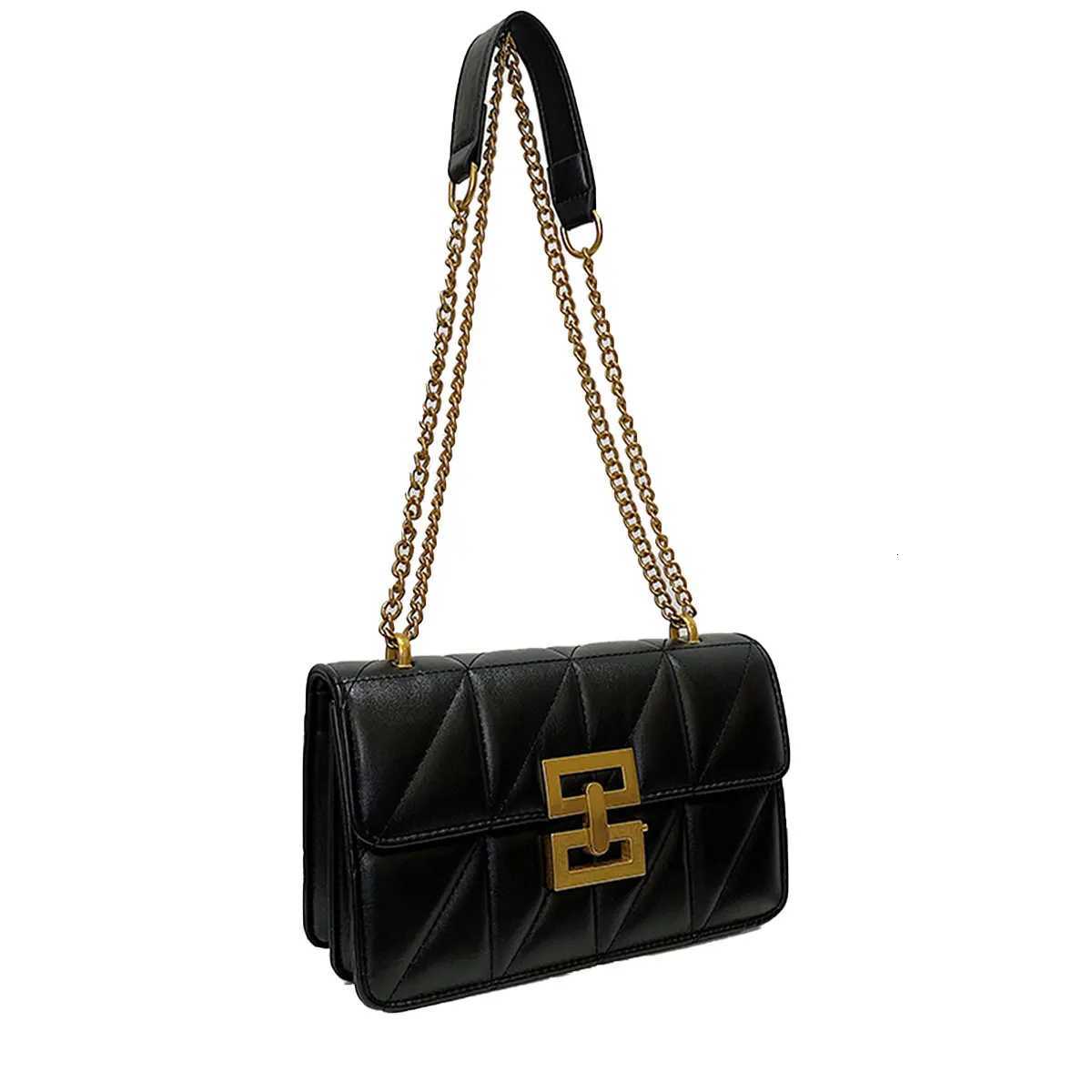Lock Buckle Embroidered Thread PU Solid Color Small Square Bag Mens Chain Shoulder Bag Y250722